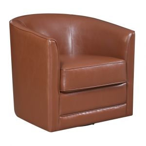Wallace & Bay - Little Brown Swivel Accent Chair with Faux Leather Upholstery, Welt Trim, And Barrel Back - U510449