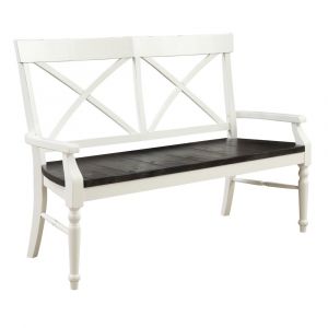 Wallace & Bay - Maddox Dark Bark and Distressed White Bench with Two-Tone Wood Finish And X-Back Bracing - D510189