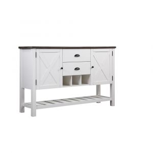 Wallace & Bay - Maddox Dark Bark and Distressed White Buffet with Plank-Style Top, Hidden Storage, And Open Shelf - D510190