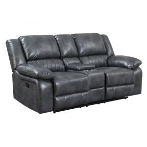 Wallace & Bay - Marshall Charcoal Gray Reclining Loveseat with Dual Recliners, Faux Leather Upholstery, And Pillow Top Back - U510454