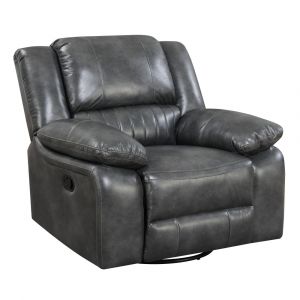 Wallace & Bay - Marshall Charcoal Gray Swivel Reclining Glider with Swivel Glider, Faux Leather Upholstery, And Pillow Top Back - U510453
