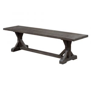Wallace & Bay - Morris Rustic Charcoal Gray Bench with Farmhouse Trestle Base - D510161