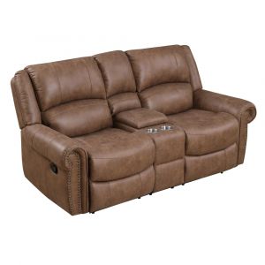 Wallace & Bay - Pruitt Weathered Brown Reclining Loveseat with Dual Recliners, Center Storage, And Cupholders - U510458