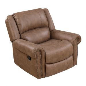 Wallace & Bay - Pruitt Weathered Brown Swivel Reclining Glider with Swivel Glider, Nailhead Trim, And Pillow Back - U510457