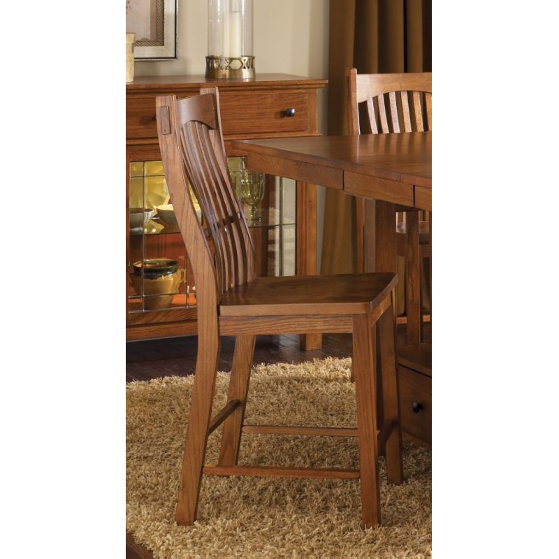 A-America - Laurelhurst Slatback Counter Chair in Contoured Solid Wood Seat in Mission Oak Finish - (Set of 2) - LAUOA3752