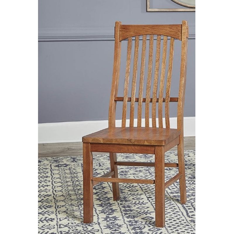 A-America - Laurelhurst Slatback Side Chair in Contoured Solid Wood Seat in Mission Oak Finish - (Set of 2) - LAUOA2752