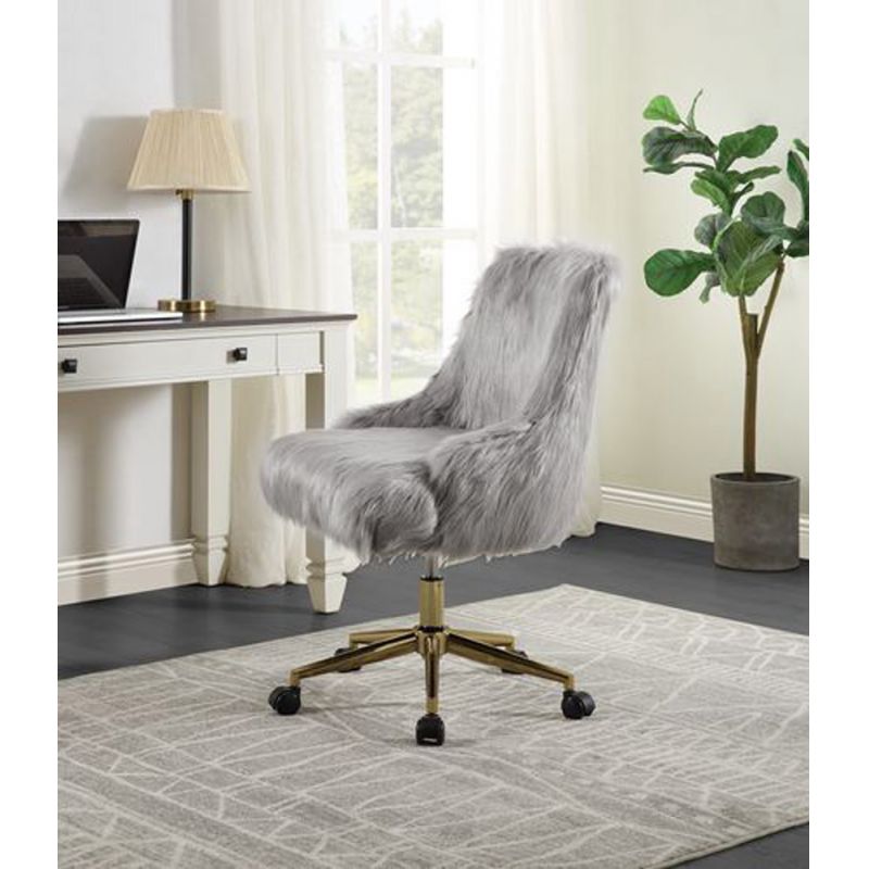 ACME Furniture - Arundell II Office Chair - Gray Faux Fur & Gold - OF00123