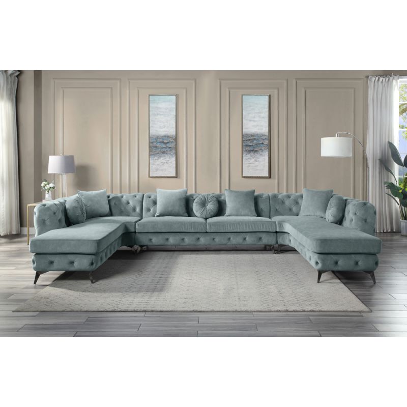 ACME Furniture - Atronia Sectional Sofa w/7 Pillows - Dusty Blue - LV01161