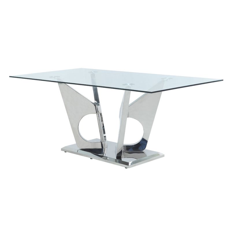 ACME Furniture - Azriel Dining Table w/Pedestal Base - Clear Glass & Mirrored Silver - DN01191