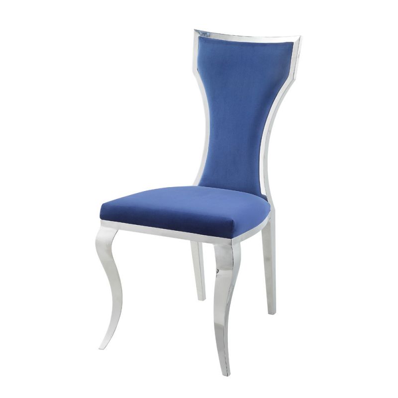 ACME Furniture - Azriel Side Chair (Set of 2) - Blue Velvet & Mirroed Silver - DN01192