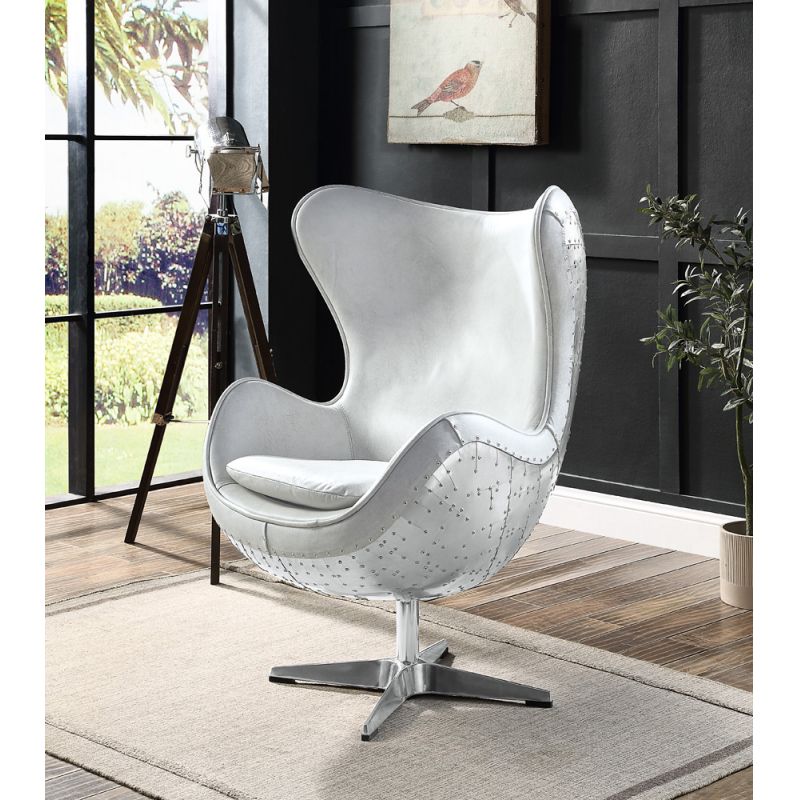 ACME Furniture - Brancaster Accent Chair w/Swivel - Vintage white Top grain Leather - AC01991