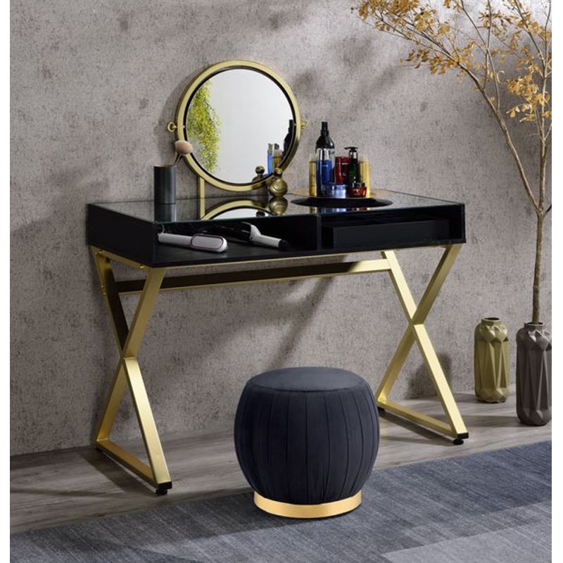 ACME Furniture - Coleen Vanity Desk w/Mirror & Jewelry Tray - Black & Gold - AC00669