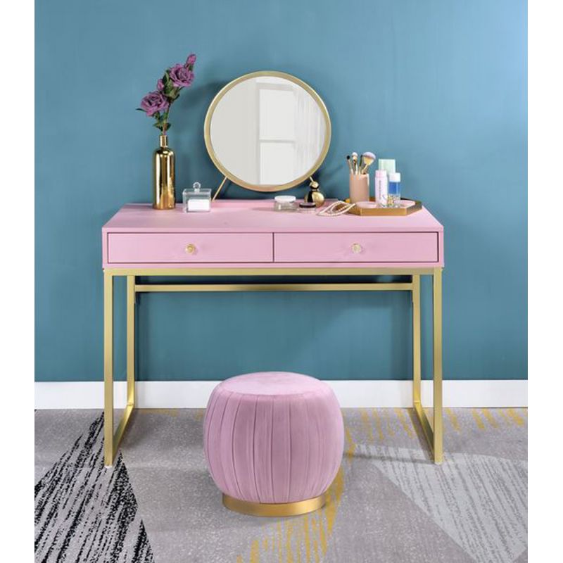 ACME Furniture - Coleen Vanity Desk w/Mirror & Jewelry Tray - Pink & Gold - AC00668