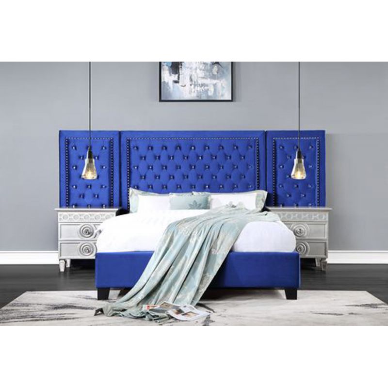 ACME Furniture - Damazy Eastern King Bed - Blue Velvet - BD00972EK