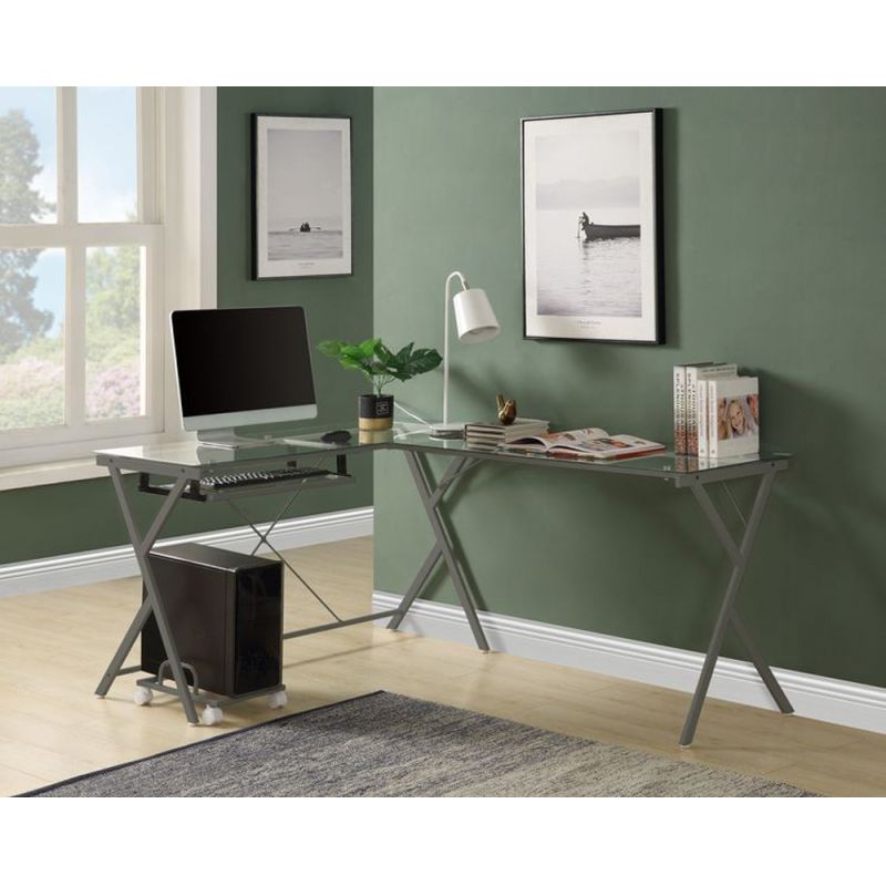 ACME Furniture - Demas Computer Desk - Clear Glass & Silver - OF00047
