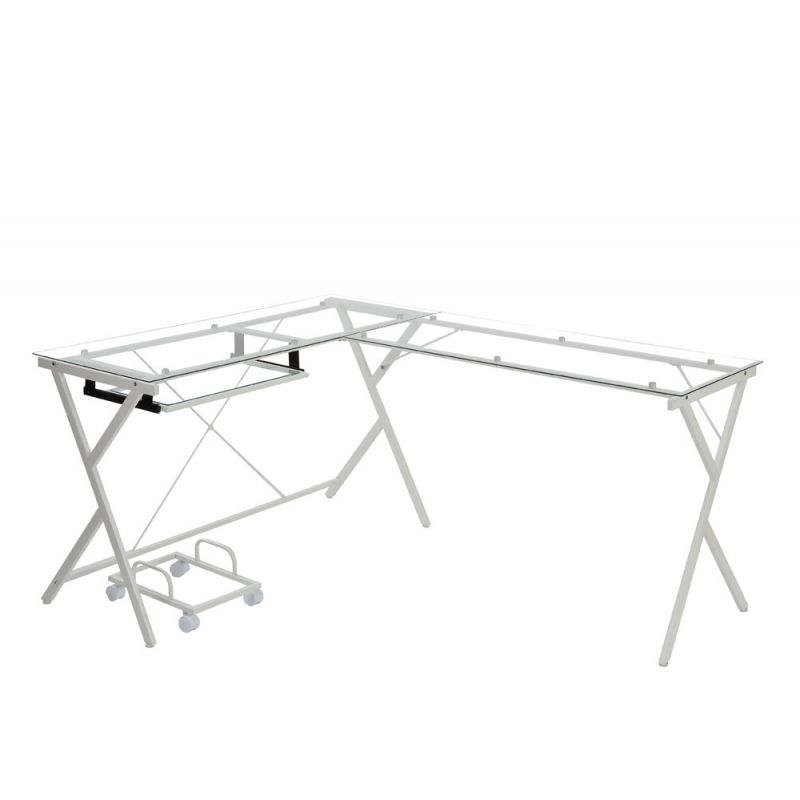 ACME Furniture - Demas Computer Desk - Clear Glass & White - OF00048