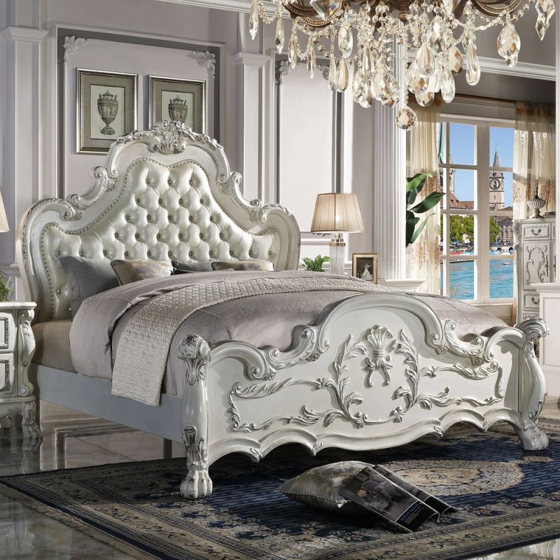 ACME Furniture - Dresden Eastern King Bed - Synthetic Leather & Bone White - BD01681EK