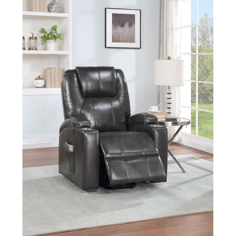ACME Furniture - Evander Recliner w/Power Lift - Gunmetal Leather Aire - LV02182