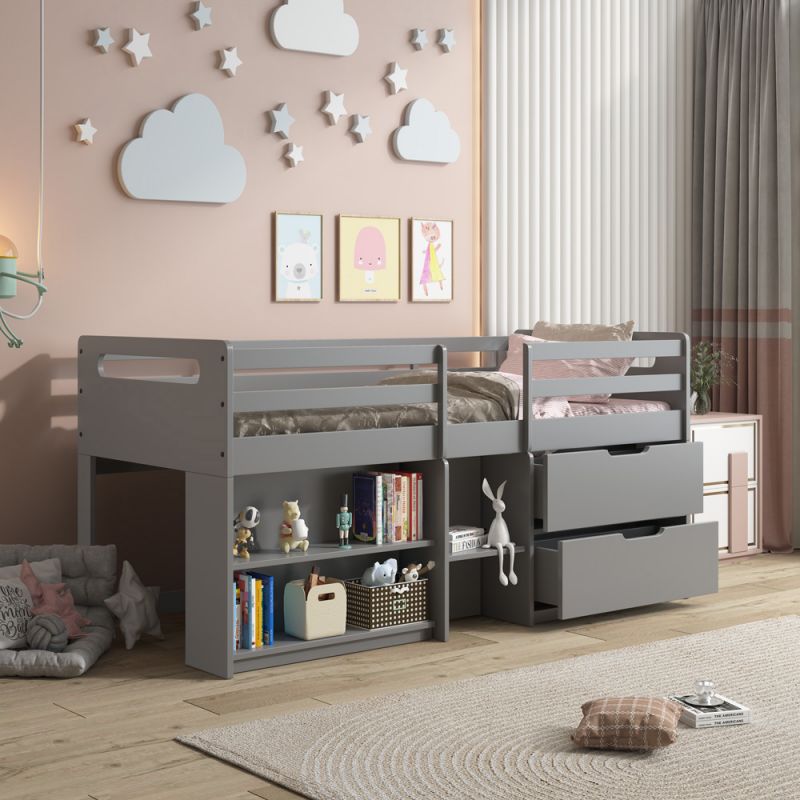 ACME Furniture - Fabiana Twin Loft Bed w/Storage - Gray - BD01375
