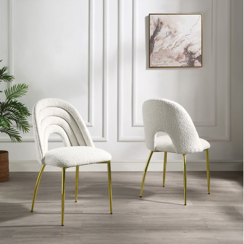 ACME Furniture - Fadri Side Chair (Set of 2) - Teddy Sherpa & Mirrored Gold - DN01953