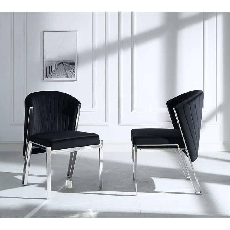 ACME Furniture - Fallon Side Chair (Set of 2) - Black Velvet & Mirrored Silver - DN01955