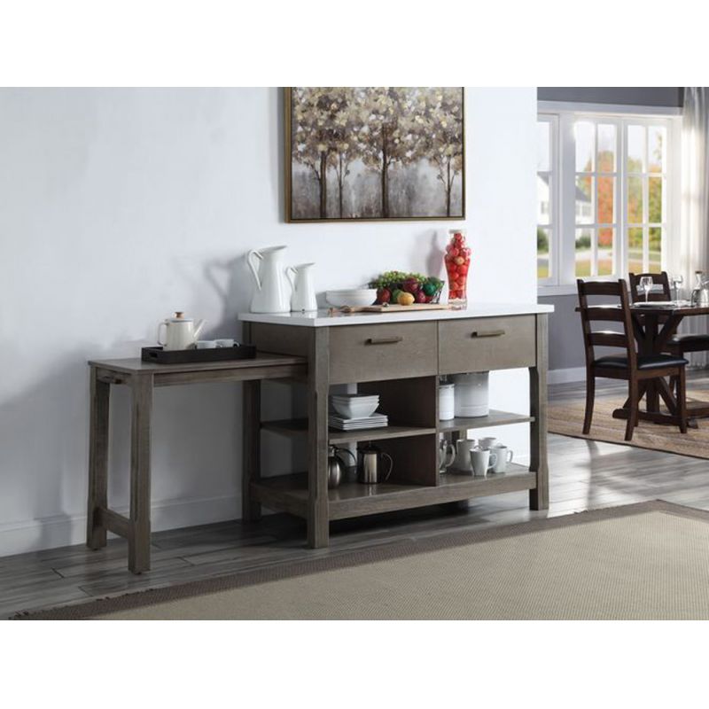 ACME Furniture - Feivel Kitchen Island w/Pull Out Table - Nature Marble Top Top & Rustic Oak - DN00307
