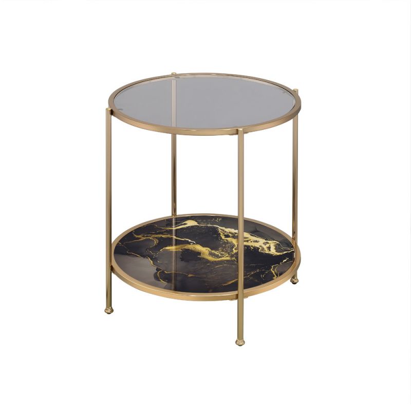 ACME Furniture - Fiorella End Table - Glass - Black Marble Paint & Gold - LV02223