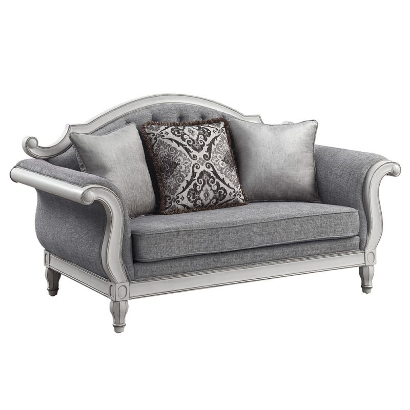 ACME Furniture - Florian Loveseat w/3 Pillows - Gray & Antique White - LV02120
