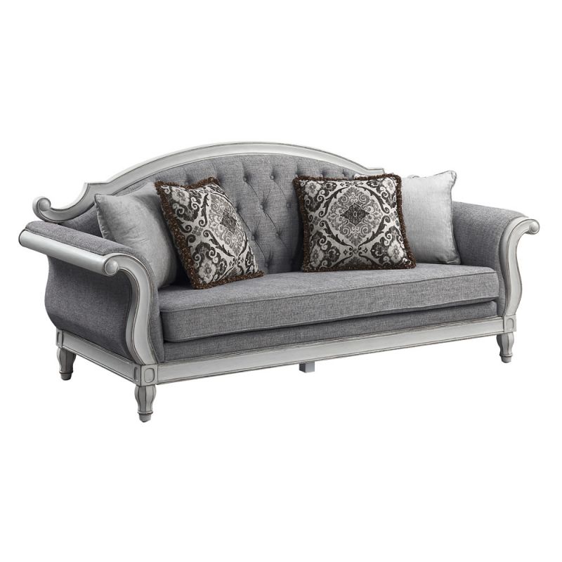 ACME Furniture - Florian Sofa w/4 Pillows - Gray & Antique White - LV02119