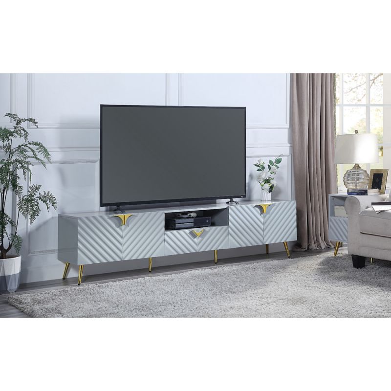 ACME Furniture - Gaines TV Stand - Gray High Gloss - LV01134