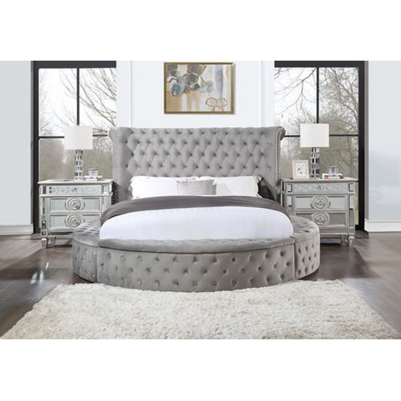ACME Furniture - Gaiva Eastern King Bed w/Storage - Gray Velvet - BD00966EK