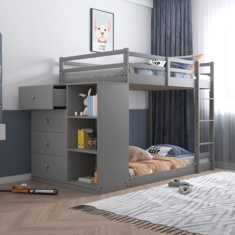 ACME Furniture - Gaston Twin/Twin Bunk Bed w/4 Drawers & 3 Compartments - Gray - BD01372