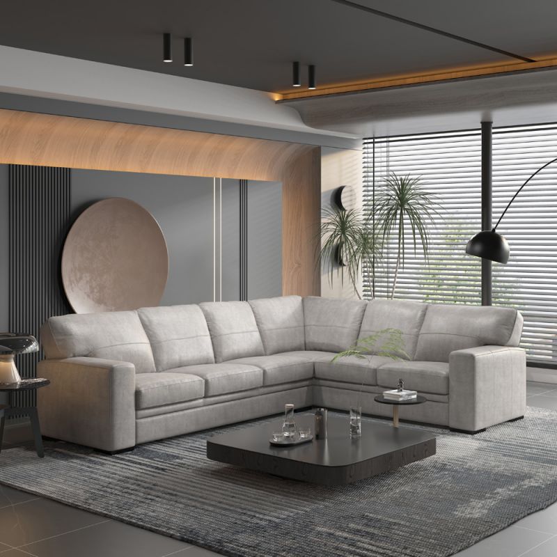 ACME Furniture - Goma Sectional Sofa w/ Sleeper - Light Gray Top Grain Leather - LV02195