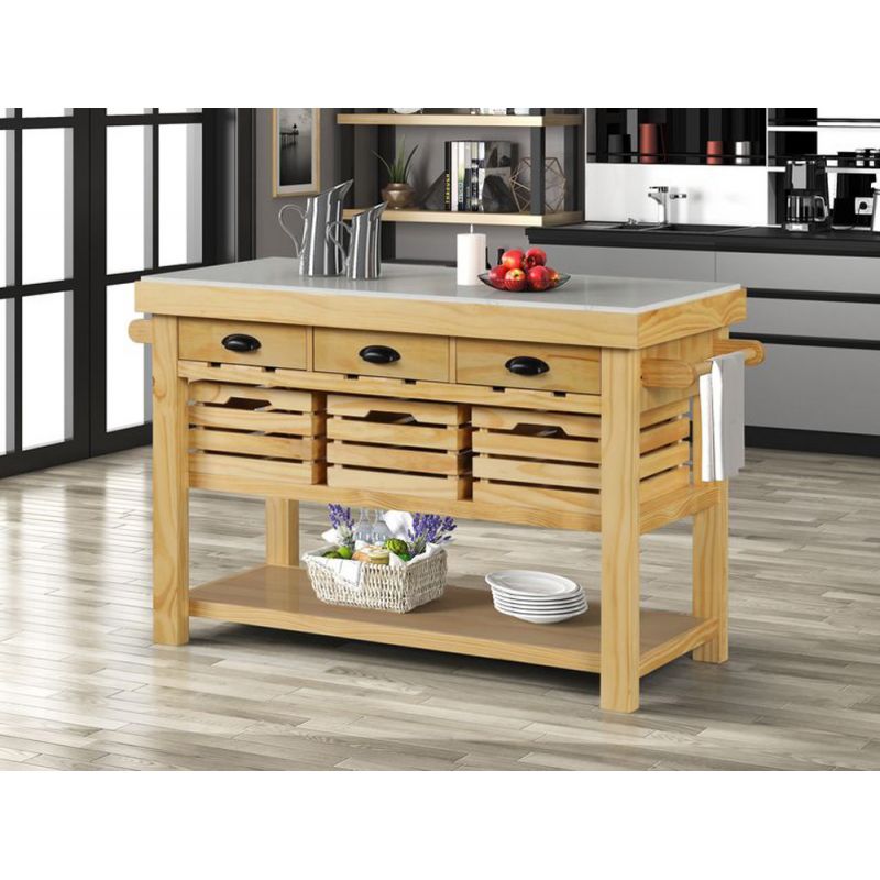 ACME Furniture - Grovaam Kitchen Island - Marble Top & Natural - AC00188