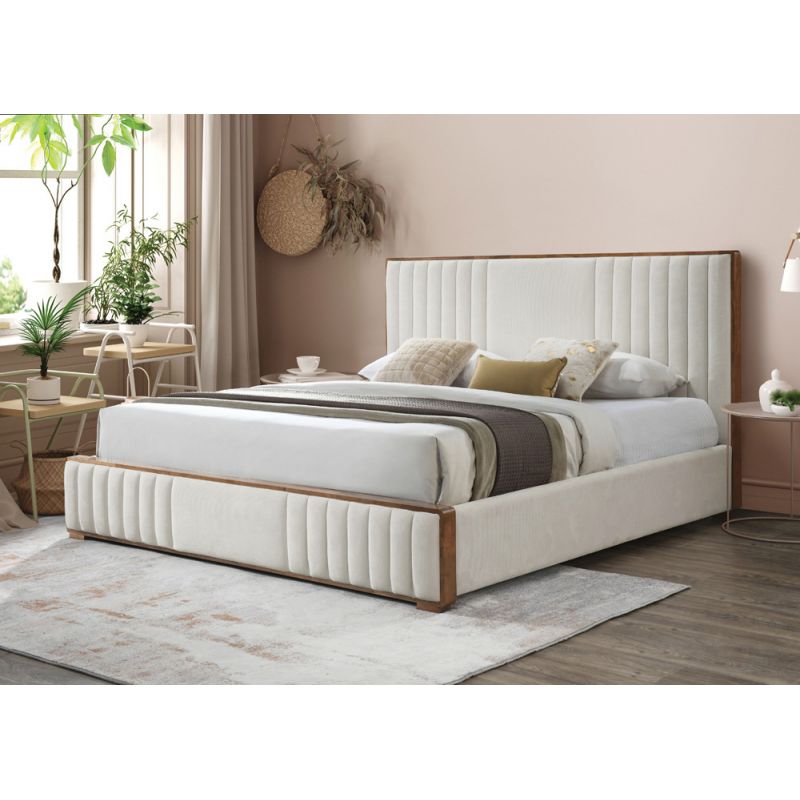 ACME Furniture - Kaleea Queen Bed - Beige Chenille & Walnut - BD02468Q