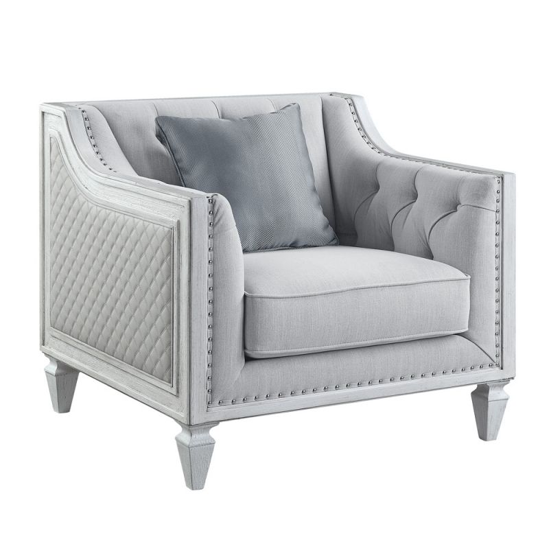 ACME Furniture - Katia Chair w/Pillow - Light Gray Linen & Weathered White - LV01051