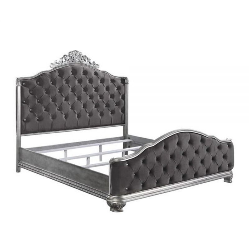 ACME Furniture - Leonora Eastern King Bed - Velvet & Vintage Platinum - 22137EK