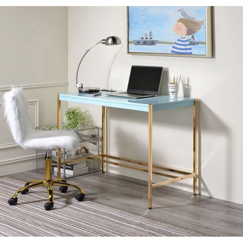 ACME Furniture - Midriaks Writing Desk w/USB - Baby Blue & Gold - OF00023