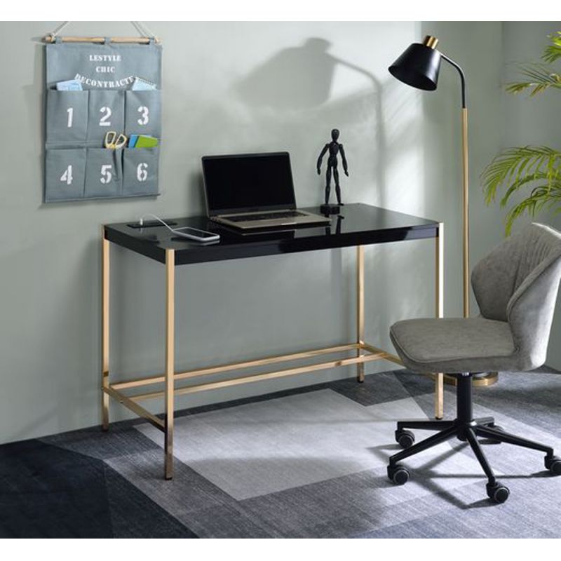 ACME Furniture - Midriaks Writing Desk w/USB - Black & Gold - OF00021