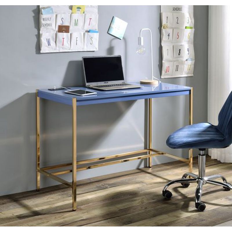ACME Furniture - Midriaks Writing Desk w/USB - Navy Blue & Gold - OF00022