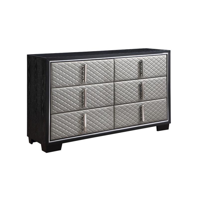 ACME Furniture - Nicola Dresser - Silver Synthetic Leather & Black - BD01430