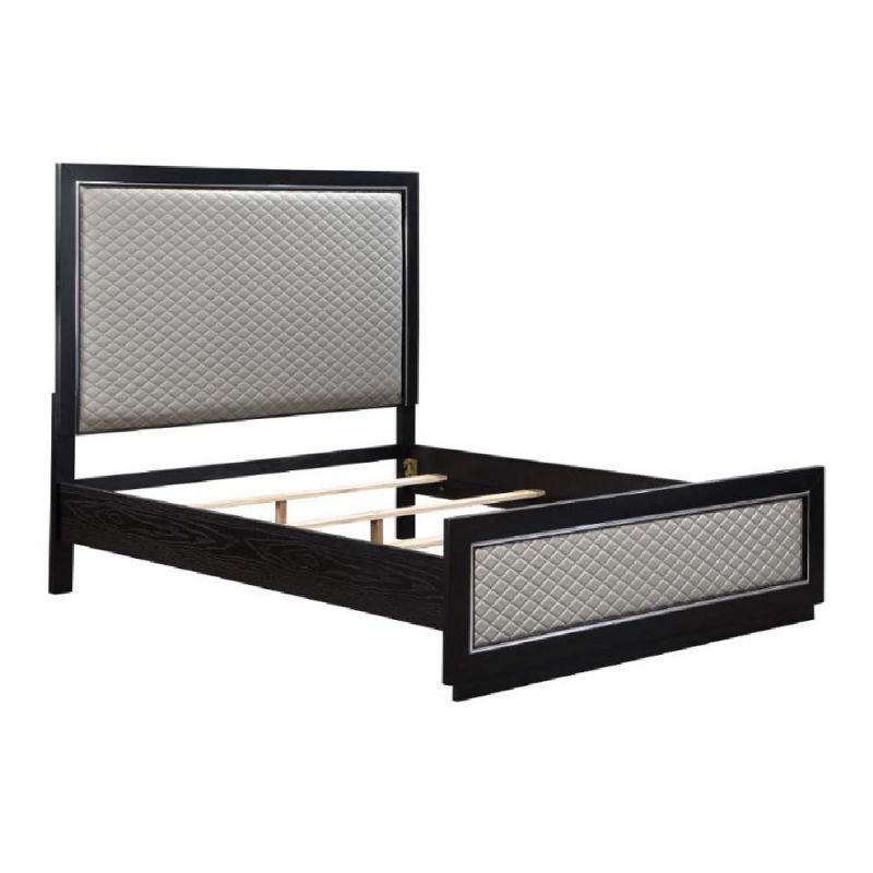 ACME Furniture - Nicola Eastern King Bed - Silver Synthetic Leather & Black - BD01426EK