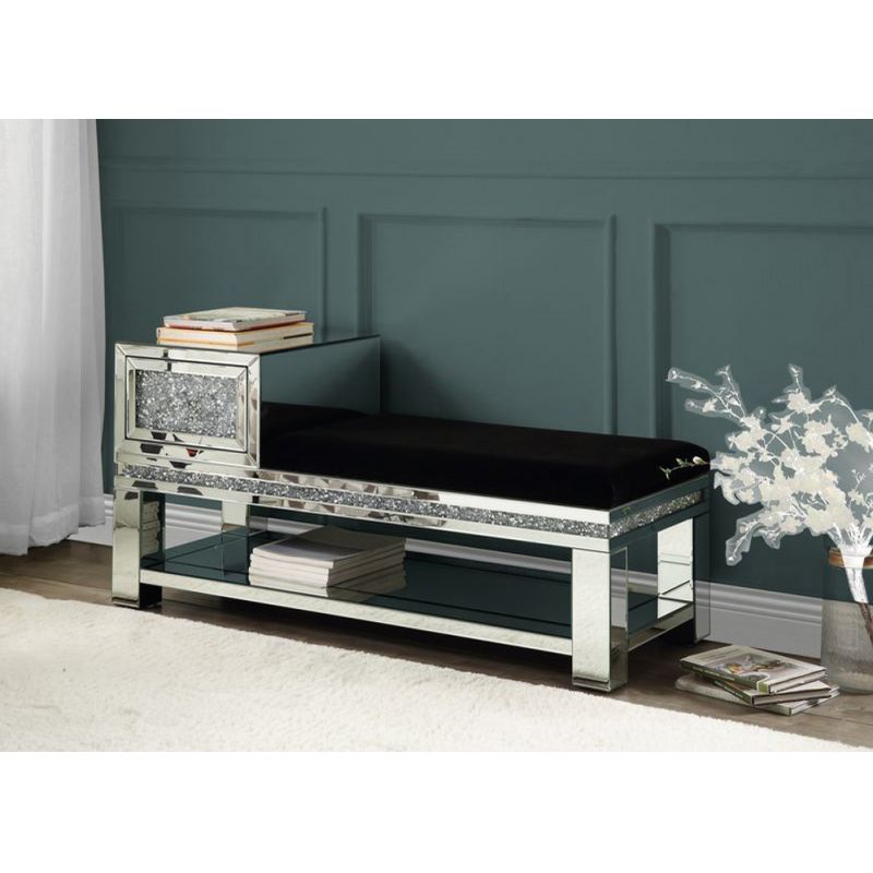 ACME Furniture - Noralie Bench w/Storage - Mirrored & Faux Diamonds - AC00538