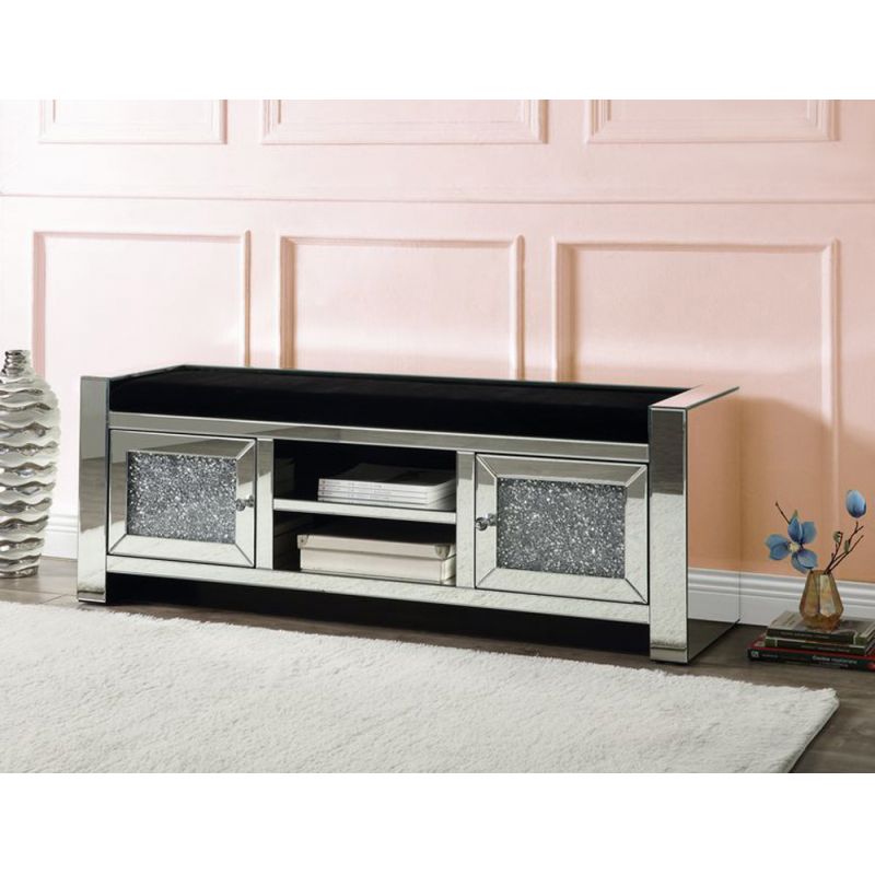 ACME Furniture - Noralie Bench w/Storage - Mirrored & Faux Diamonds - AC00539