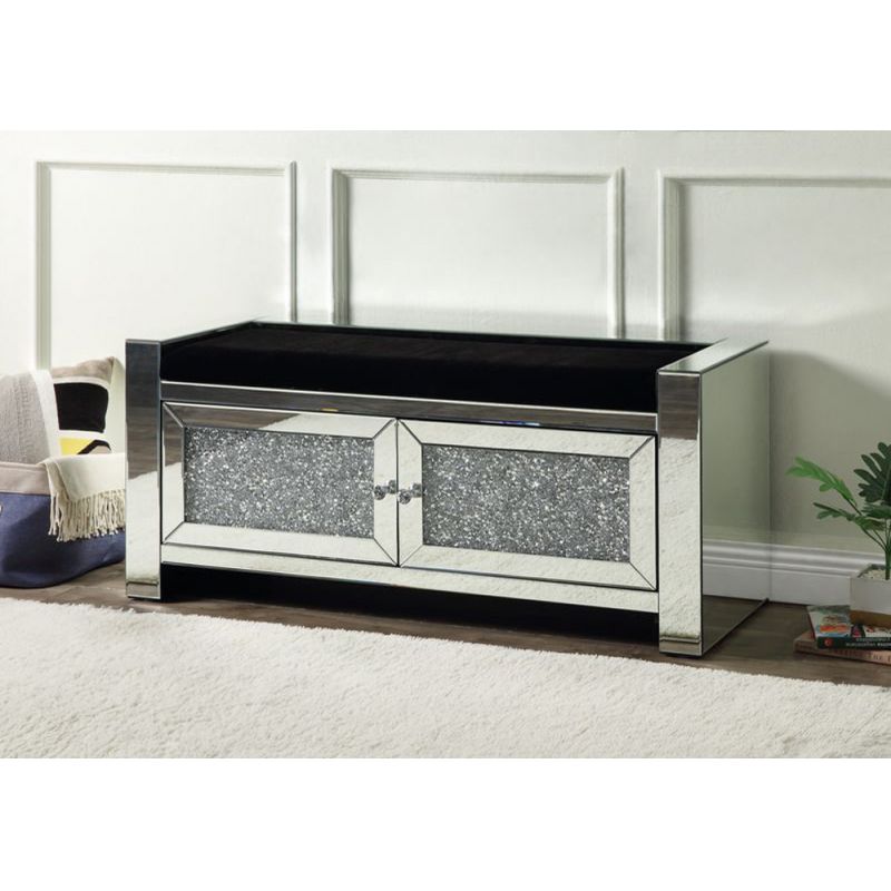 ACME Furniture - Noralie Bench w/Storage - Mirrored & Faux Diamonds - AC00540
