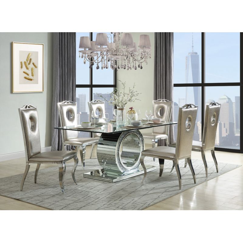 ACME Furniture - Noralie Dining Table - Mirrored & Faux Diamonds - DN00720