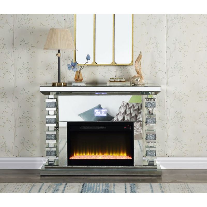 ACME Furniture - Noralie Fireplace w/Bluetooth - Mirrored & Faux Diamonds - AC00509