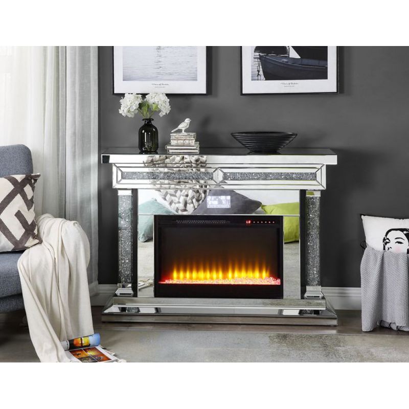 ACME Furniture - Noralie Fireplace w/Bluetooth - Mirrored & Faux Diamonds - AC00510