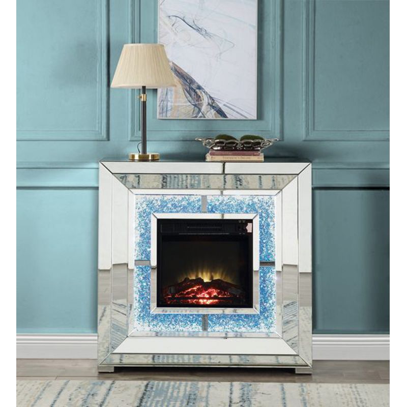 ACME Furniture - Noralie Fireplace w/LED - Mirrored & Faux Diamonds - AC00514