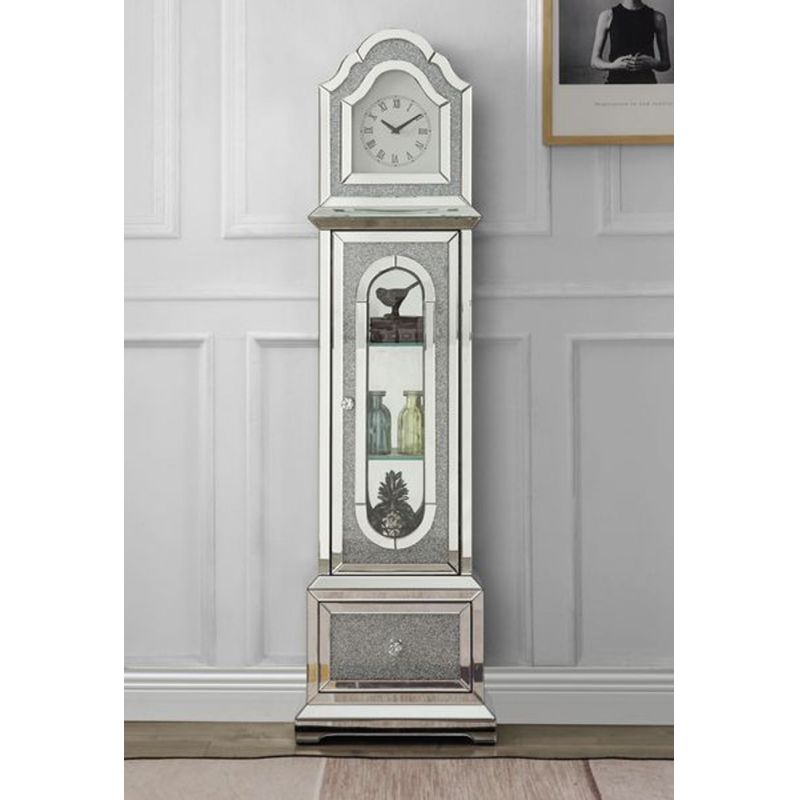 ACME Furniture - Noralie Grandfather Clock w/LED - Mirrored & Faux Diamonds - AC00347
